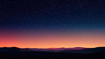 Vibrant Colorful Starry Sky Digital Art Over Serene Horizon with Deep Blue and Soft Pink Gradients Ideal for Text Overlay in Tranquil Landscape Setting