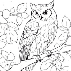 Coloring Page Of cartoon cute wise owl Coloring Book for kids.