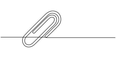 Linear background of paper clip. One continuous line drawing of a paper clip. Vector illustration. Paper clip icon isolated, Sketch,Paper clip, outline pro vector illustration, minimal simple concept.