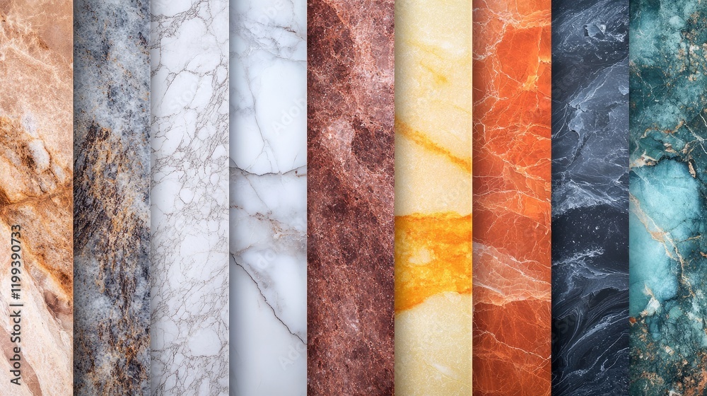 Poster colorful marble stone background displaying varied textures of onyx, granite, and quartz with rich p