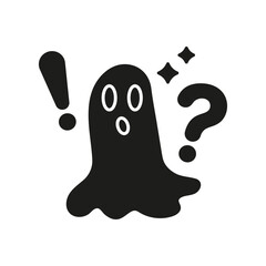 Surprised Ghost With Exclamation And Question Mark Silhouette Icon. Spooky Character Glyph Symbol. Scared Spirit With Stars. Isolated Vector Illustration