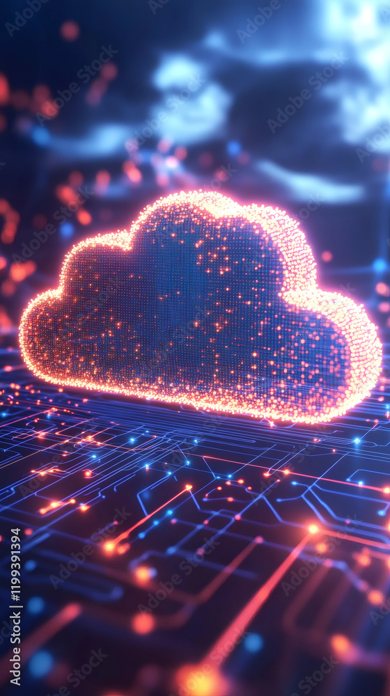 Aufkleber glowing cloud hovers over circuit board, symbolizing cloud computing, data storage, and network conn