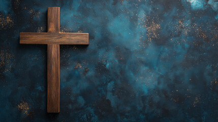 Fototapeta premium Wooden Cross Under Starry Night Symbolizing Jesus Christ Crucifixion and Faith