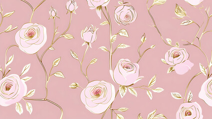 inimalist Floral Pattern with Gold Accents on Pastel Pink