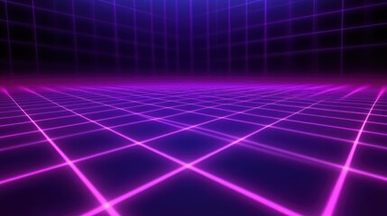 A luminous grid pattern of vibrant pink and deep purple creating an abstract retro vibe