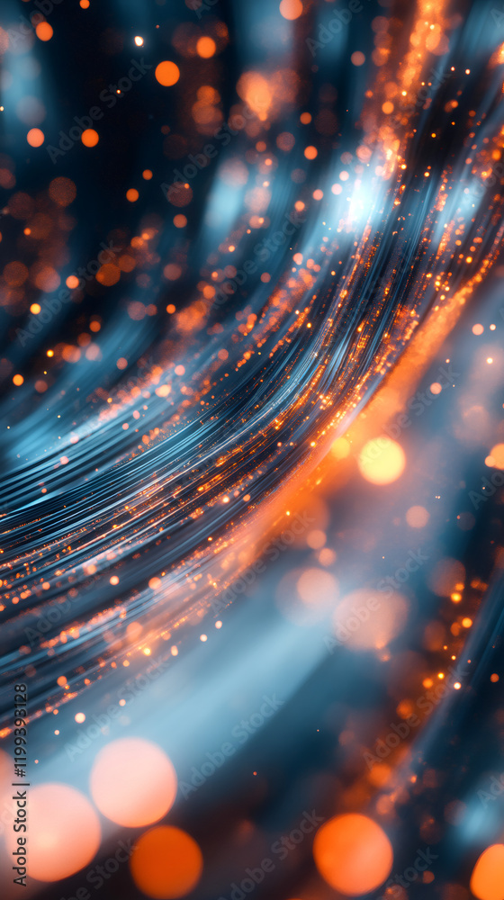 Aufkleber Vibrant blue, orange lines intertwining with luminescent particles, representing technological dynamism and creative energy