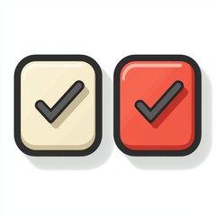 Cream and Red Check Mark Buttons Approval Selection and Choice Icons