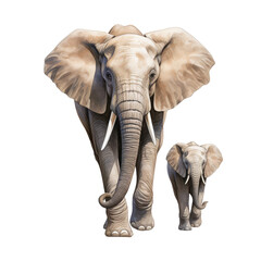 Fototapeta premium mom elephant and baby elephant walking isolated on white