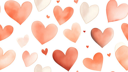 Seamless pattern red heart watercolor illustration on pink background. Valentine day, anniversary, wedding, women's, mother's day concept. Romantic love backdrop with copy space