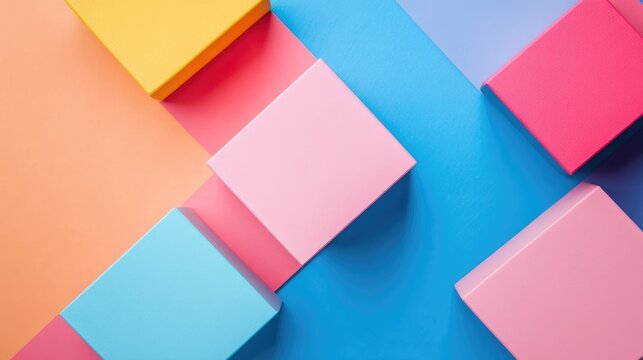 Vibrant learning toys arranged in a flat lay on colorful background with space for text