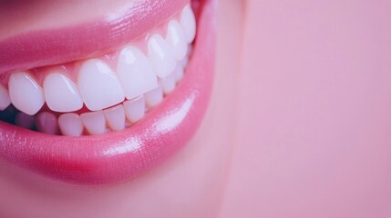 Fototapeta premium Bright White Smiles with Healthy Teeth against Soft Pink Background for Dental Concepts and Whitening Promotion