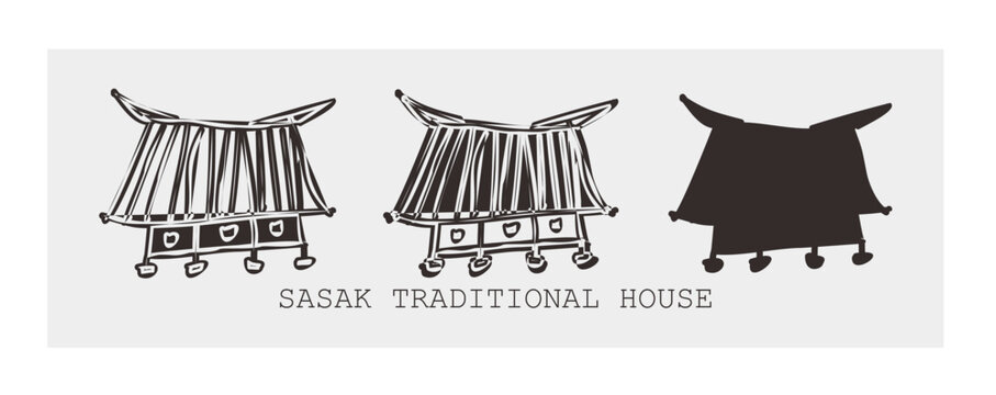 Vector illustration of traditional Sasak lombok house, monochromatic for icons and symbol