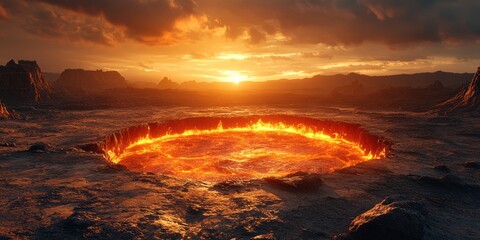 Infernal Sunset: A Fiery Crater's fiery glow at Dusk