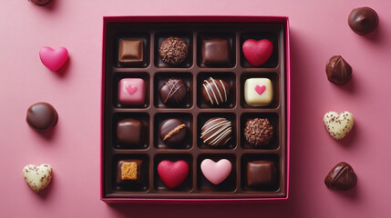 Delicious assorted chocolates in heart shaped box for Valentine Day