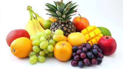 Vibrant Assortment of Tropical Fruits on Bright Background with Space for Text