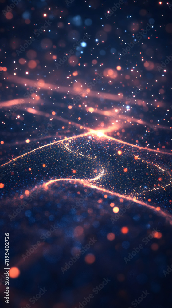 Leinwandbilder abstract background with golden particles flowing and sparkling on a dark blue surface, creating a m