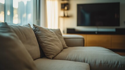 Contemporary Living Room Scene with Gray Couch