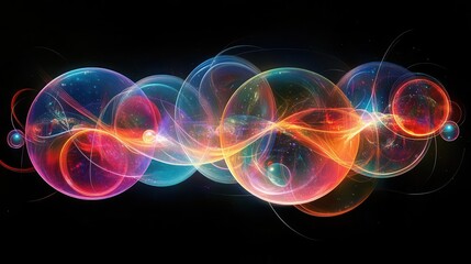 A vibrant abstract display of colorful orbs and flowing light patterns against a dark background, evoking a sense of motion and energy.