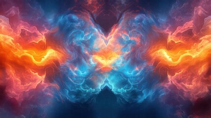 Fototapeta premium A vibrant digital artwork featuring swirling clouds of orange and blue hues, creating a mesmerizing cosmic effect.