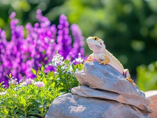 Obraz premium Bearded dragon sitting on a rock. Focus on clear, sharp details and natural poses.