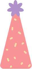 Birthday party decoration element. Childish flat hand drawn vector illustration isolated on white background. Party hat
