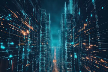 Futuristic City with Blockchain Data Streams