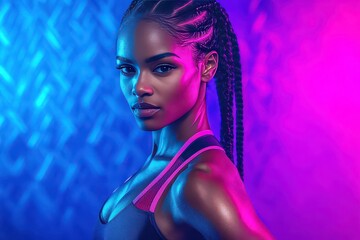 Futuristic Fitness Model in Neon Digital Art Style