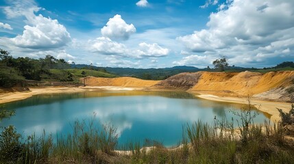 Serene Blue Lake Surrounded by Golden Sand Hills