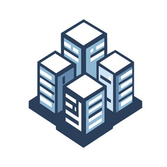 Isometric Illustration of City Buildings Cluster. Vector Image
