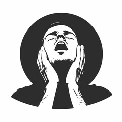 Naklejka premium Man in Hat with Hands to Face Open Mouth Vector Art. Vector Image
