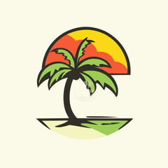 Palm Tree Sunset Silhouette Illustration. Vector Image