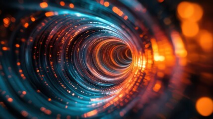 Obraz premium A mesmerizing tunnel of swirling lights in vibrant blue and orange hues creates a captivating sense of depth and motion.