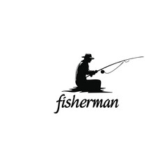 Silhouette of a Fisherman Fishing. Vector Image