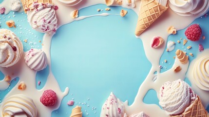 Obraz premium Vibrant Ice Cream Variety on Blue Background Colorful Sweet Treats for Summer Enjoyment Fun