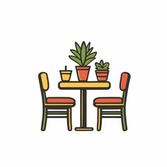 Small Table with Plants and Chairs. Vector Image