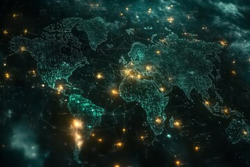 Hyperrealistic Aerial View of Blockchain World Map