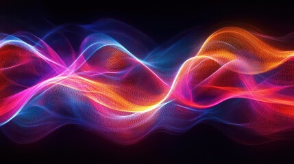 Fototapeta premium A vibrant, abstract wave of colorful light flows through a dark background, showcasing a dynamic blend of purple, pink, orange, and blue hues.