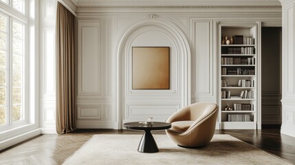 Modern minimalist living room with elegant armchair and decor