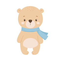 Cute bear with scarf, hand drawn vector illustration isolated on white background