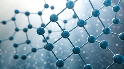 A blue molecular structure with interconnected shapes on a blurred background