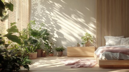 Serene Bedroom with Natural Light and Indoor Plants for Relaxation