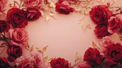 A sophisticated garden party invitation featuring a frame made of soft red roses, with a subtle ombre effect from deep crimson to a lighter rose hue. 