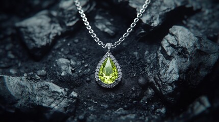 Elegant Pear-Shaped Green Gemstone Pendant on Dark Textured Background