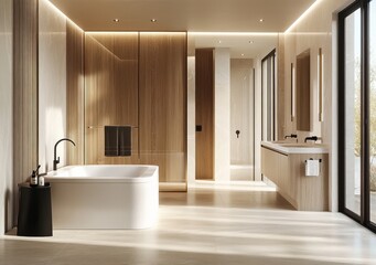 The combination of wood and marble creates a unique and sophisticated ambiance.