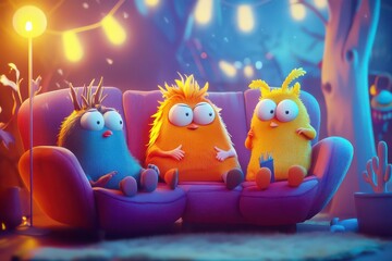 Fototapeta premium Quirky Characters in a Whimsical Brainstorming Session