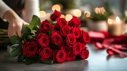 Fototapeta premium bouquet of red roses - Love and valentine flowers