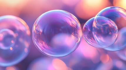 Delicate Soap Bubbles Floating in Soft Colorful Background
