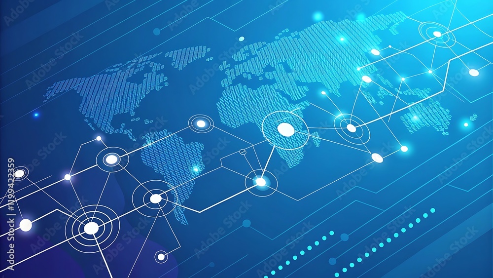 Wall mural a global map network background showing connected lines representing digital communication
