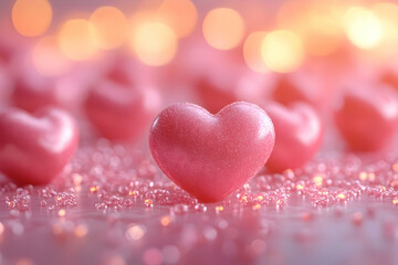 Fototapeta premium Pink hearts bokeh lights Valentine's greeting card