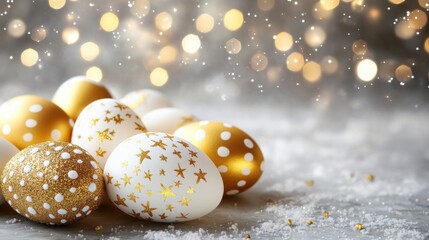 Obraz premium Decorative Easter Eggs with Glitter and Bokeh Background